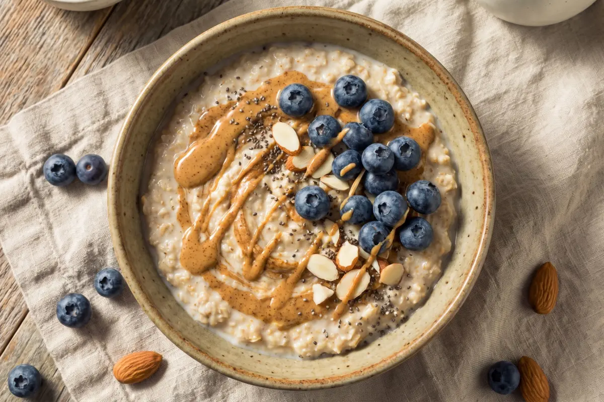 Blueberry Almond Butter Protein Oats